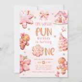 ああ何おもしろいピンクのクリスマス1歳の誕生日 招待状 (正面)