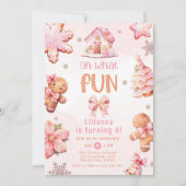 ああ何おもしろいピンククリスマスガール誕生日パーティー 招待状 (正面)