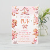 ああ何おもしろいピンククリスマスガール誕生日パーティー 招待状 (スタンド正面)