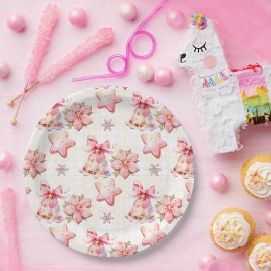 ああ何おもしろいピンククリスマスクッキー誕生日パーティー ペーパープレート (パーティー)