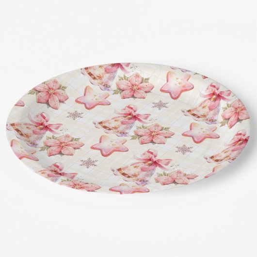 ああ何おもしろいピンククリスマスクッキー誕生日パーティー ペーパープレート (アングル)