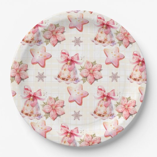 ああ何おもしろいピンククリスマスクッキー誕生日パーティー ペーパープレート (正面)