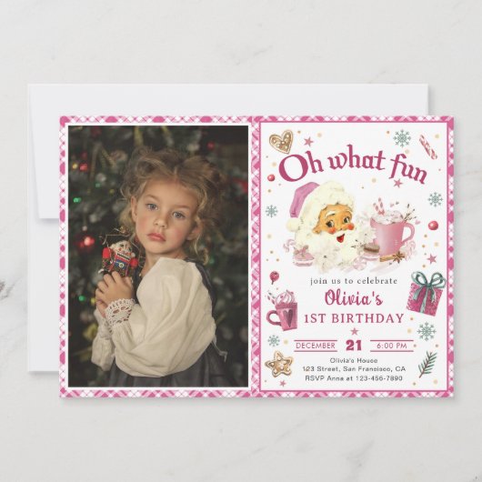 ああ何おもしろいピンクサンタクリスマスクッキー誕生日 招待状 (正面)