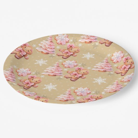 ああ何おもしろいピンクジンジャーブレッドマンピンククリスマス ペーパープレート (アングル)