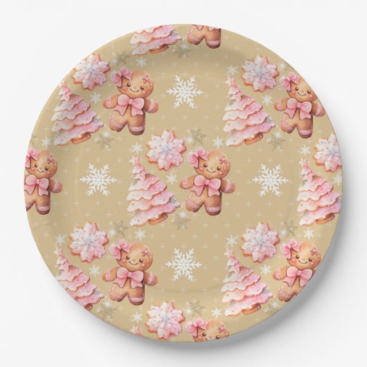 ああ何おもしろいピンクジンジャーブレッドマンピンククリスマス ペーパープレート (正面)