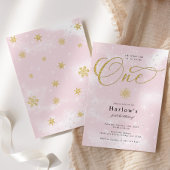 ああ何おもしろいピンクスノーフレーク1st誕生日招待状 案内状