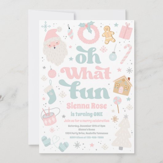ああ何おもしろいピンクパステルクリスマスバースデーパーティー 招待状 (正面)