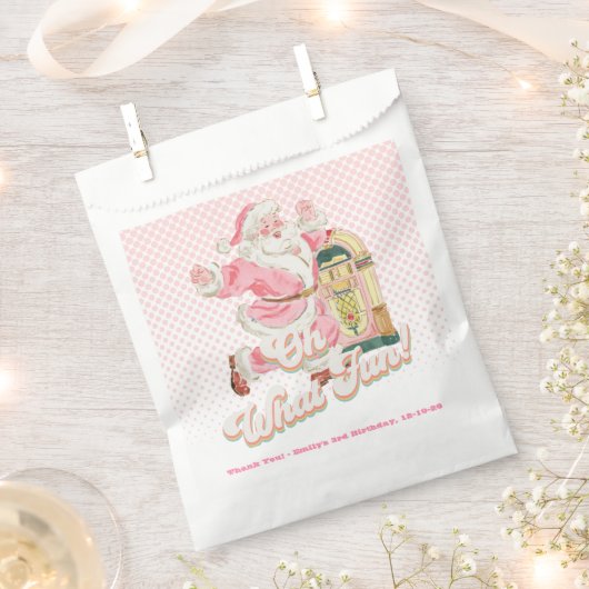 ああ何おもしろいピンクレトロサンタクロースをテーマにした誕生日 フェイバーバッグ (クリップ留めされた状態)
