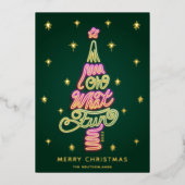 ああ何おもしろいピンク&グリーンネオンサインのクリスマスツリー 箔シーズンカード (正面)