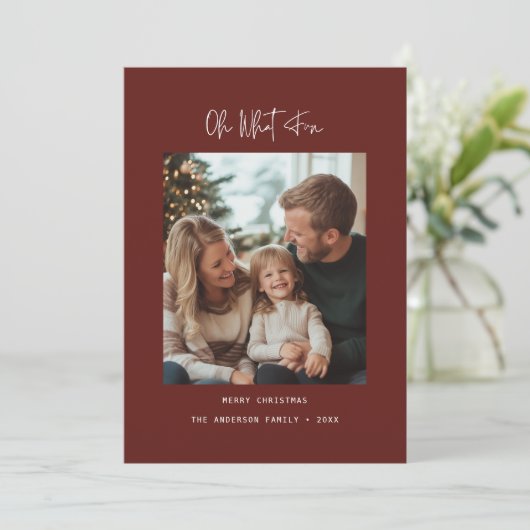 ああ何おもしろいファミリーベビークリスマスフォトレッドワイン シーズンカード (スタンド正面)