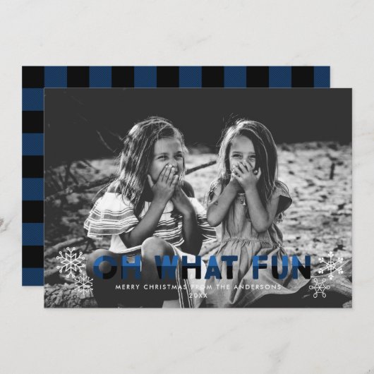 ああ何おもしろいブルーバッファロープレイドクリスマスカード シーズンカード (正面/裏面)