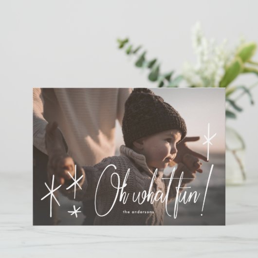 ああ何おもしろいレタリングホリデークリスマスフォトカード シーズンカード (スタンド正面)