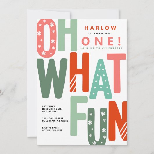 ああ何おもしろいレトロカラフルクリスマス1st誕生日 招待状 (正面)