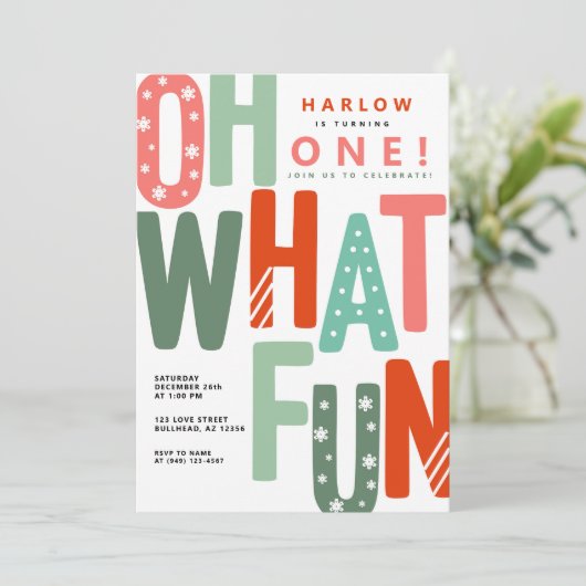 ああ何おもしろいレトロカラフルクリスマス1st誕生日 招待状 (スタンド正面)