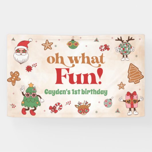 ああ何おもしろいレトロクリスマスファースト誕生日 横断幕 (横)