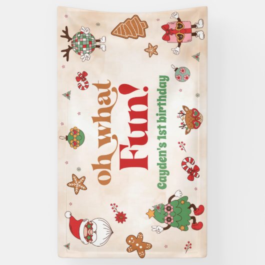 ああ何おもしろいレトロクリスマスファースト誕生日 横断幕 (縦)