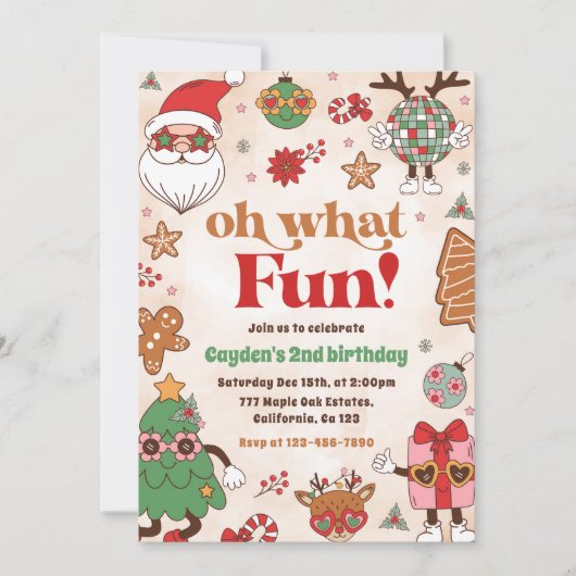 ああ何おもしろいレトロクリスマス2nd誕生日 招待状 (正面)