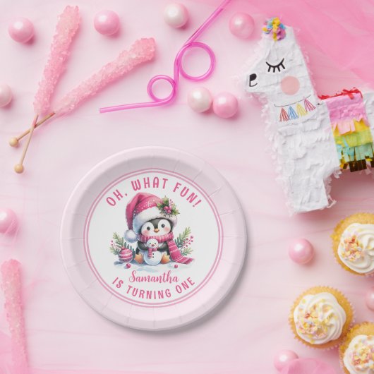 ああ何おもしろい冬かわいいペンギン女の子1歳の誕生日 ペーパープレート (パーティー)
