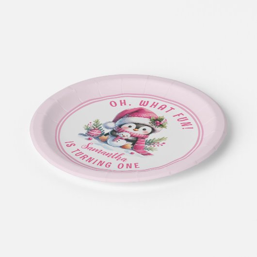 ああ何おもしろい冬かわいいペンギン女の子1歳の誕生日 ペーパープレート (アングル)