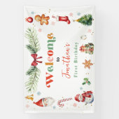 ああ何おもしろい初めてのクリスマス誕生会へようこそ 横断幕 (縦)