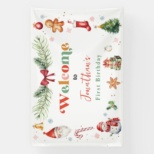 ああ何おもしろい初めてのクリスマス誕生会へようこそ 横断幕 (縦)