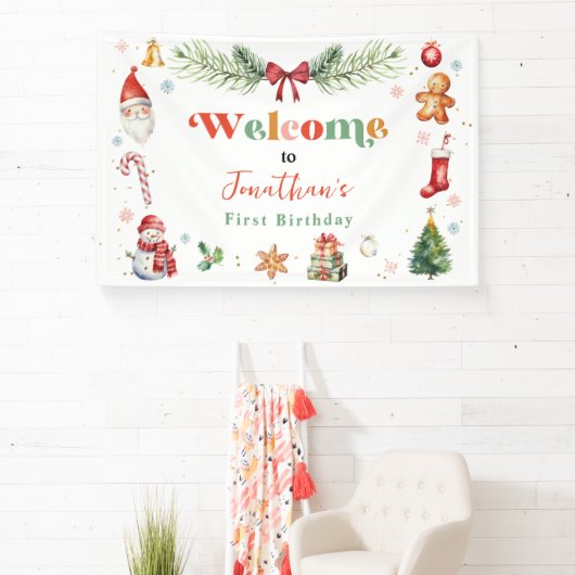 ああ何おもしろい初めてのクリスマス誕生会へようこそ 横断幕 (インサイチュ)