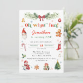 ああ何おもしろい初めてのクリスマス誕生日パーティー任意の年齢 招待状 (スタンド正面)