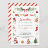 ああ何おもしろい初めてのクリスマス誕生日パーティー任意の年齢 招待状 (正面/裏面)