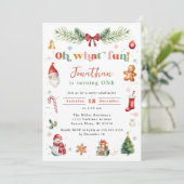 ああ何おもしろい初めてのクリスマス誕生日パーティー任意の年齢 招待状 (スタンド正面)