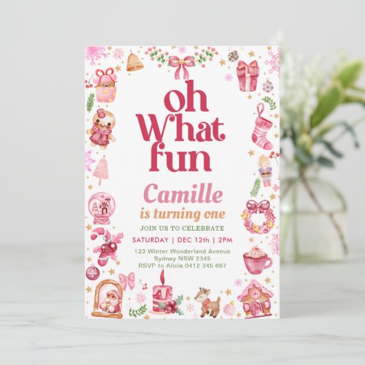 ああ何おもしろい女の子クリスマス誕生日 招待状 (スタンド正面)