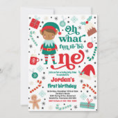 ああ何おもしろい小妖精や小人クリスマス1st誕生日パーティー 招待状 (正面)