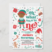 ああ何おもしろい小妖精や小人クリスマス1st誕生日パーティー 招待状 (正面)