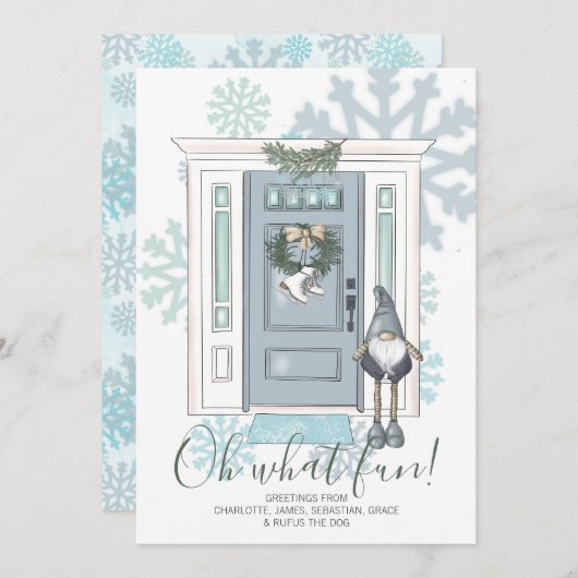 ああ何おもしろい玄関と小妖精や小人クリスマス シーズンカード (正面/裏面)