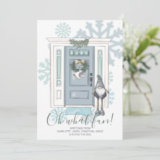 ああ何おもしろい玄関と小妖精や小人クリスマス シーズンカード (スタンド正面)