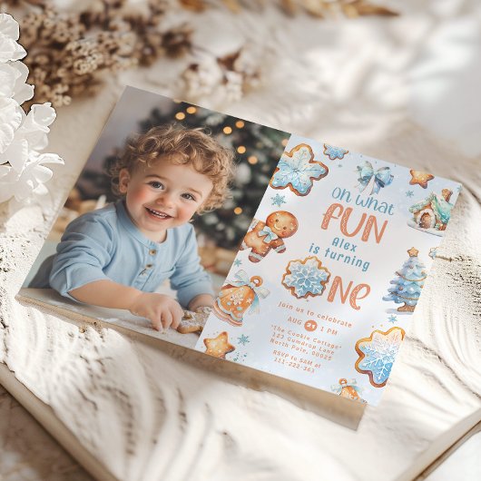 ああ何おもしろい男の子リトルクッキー1st誕生日の写真 招待状