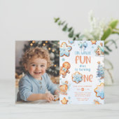 ああ何おもしろい男の子リトルクッキー1st誕生日の写真 招待状 (スタンド正面)