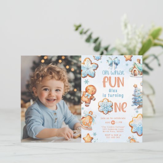 ああ何おもしろい男の子リトルクッキー1st誕生日の写真 招待状 (スタンド正面)