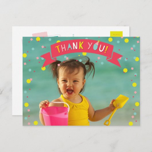 ああ何おもしろい紙吹雪フォトガール誕生日ありがとう ポストカード (正面/裏面)