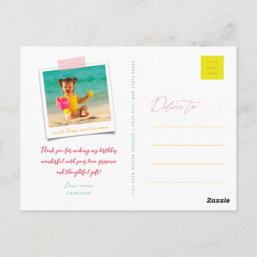 ああ何おもしろい紙吹雪フォトガール誕生日ありがとう ポストカード (裏面)