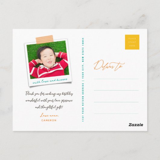 ああ何おもしろい紙吹雪少年誕生日ありがとう写真 ポストカード (裏面)