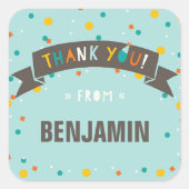 ああ何おもしろい紙吹雪誕生日ありがとうステッカー スクエアシール (正面)