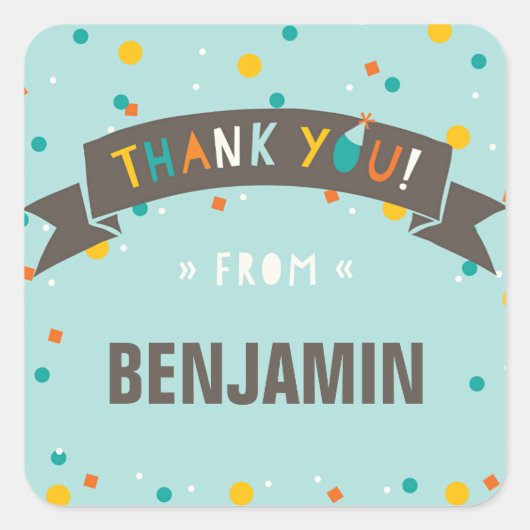 ああ何おもしろい紙吹雪誕生日ありがとうステッカー スクエアシール (正面)