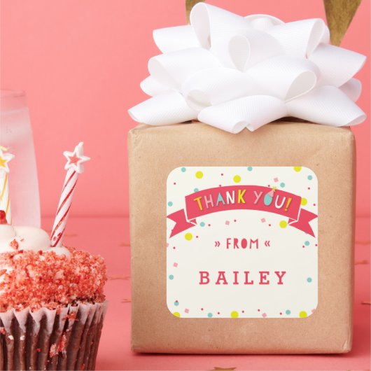 ああ何おもしろい紙吹雪誕生日ありがとうステッカー スクエアシール (パーティー)