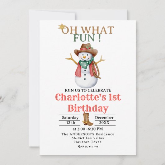 ああ何おもしろい西カウボーイクリスマス1日の誕生日 招待状 (正面)