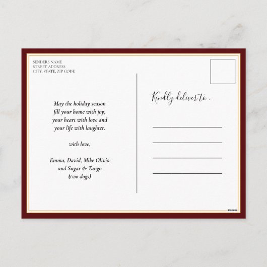 ああ何おもしろい赤い書道の雪片写真 シーズンポストカード (裏面)