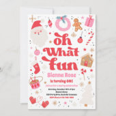 ああ何おもしろい赤とピンクのクリスマス誕生日パーティー 招待状 (正面)