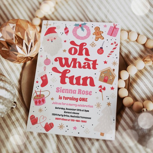 ああ何おもしろい赤とピンクのクリスマス誕生日パーティー 招待状