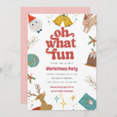 ああ何おもしろい赤とピンククリスマスパティ招待状 招待状 (正面/裏面)