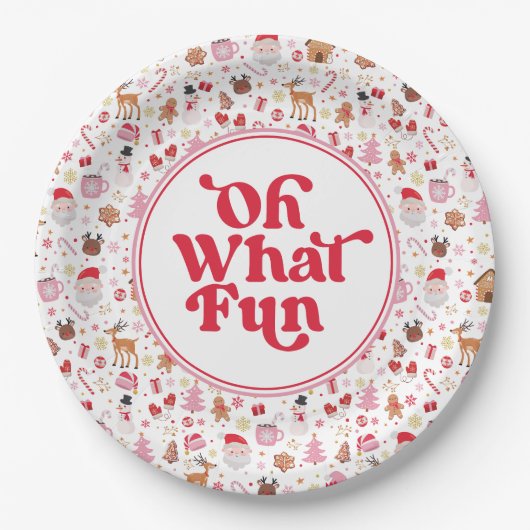 ああ何おもしろい赤ピンククリスマスバースデーパーティー ペーパープレート (正面)