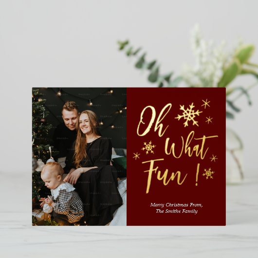 ああ何おもしろい赤金ゴールド書雪片の写真 箔シーズンカード (立ち正面)